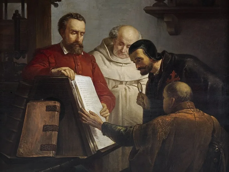 1810-Joseph Bellemans - Plantin mostra una copia della Biblia Regia ad Arias Montanus